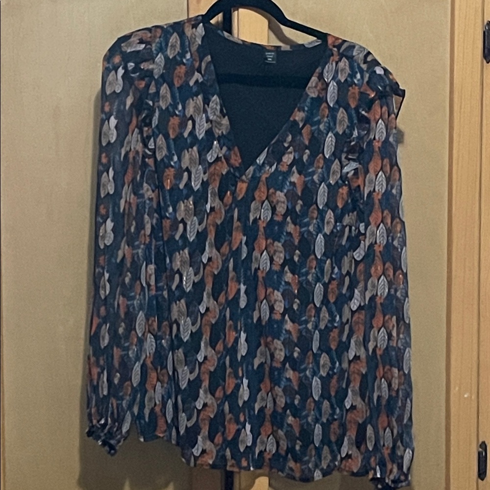 SHEIN Multicolor Leaf Print V-Neck Blouse